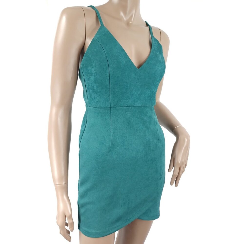 ABOUT US Mini Dress Stretch Velour Spaghetti Strap Petal Overlay Skirt XS